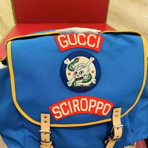 NIB Authentic Gucci Canvas Childrens Sciroppo Patch Backpack - Picture 2 of 8